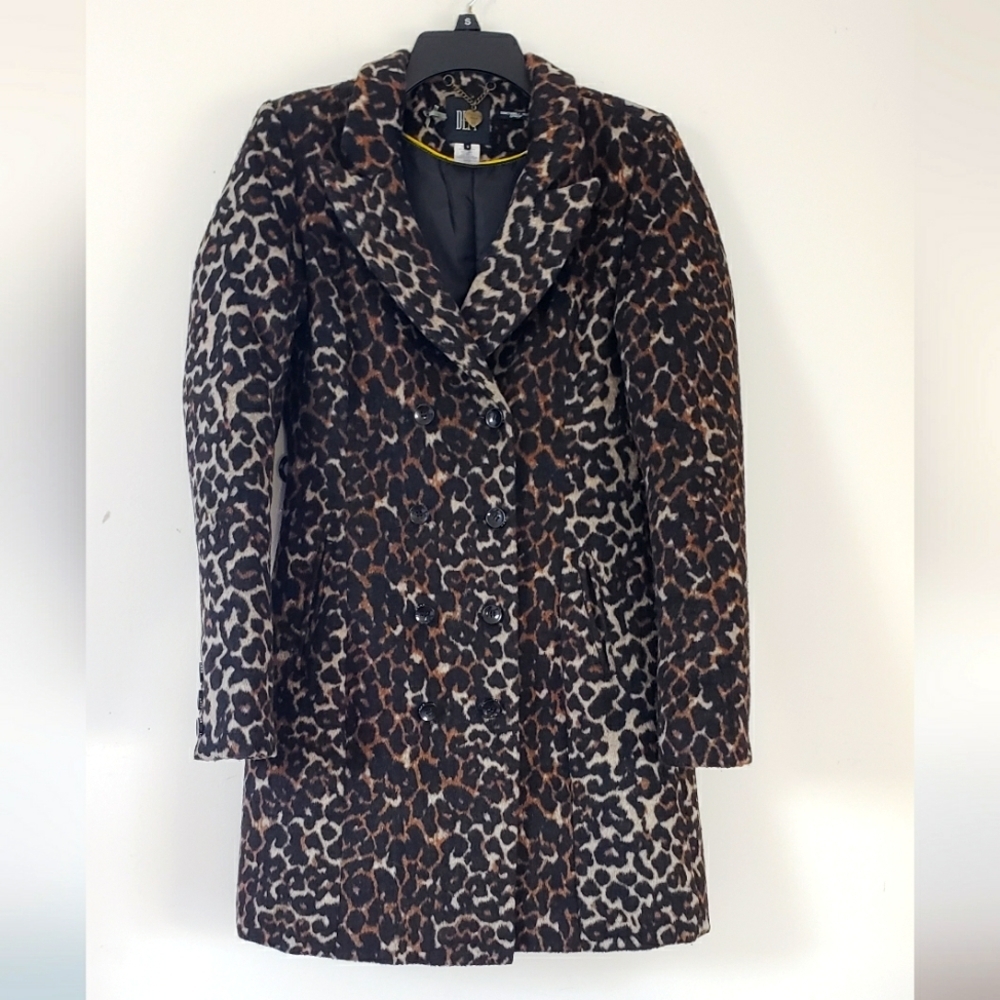 DEPT Animal Print Double Breasted Wool-blend Fitted Coat Size S